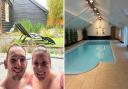 Reporter Ben Jolley and his wife Lucy enjoying the private jacuzzi at Sandpiper Pool and Spa in Somersham.