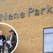Students at Nene Park Academy, in Peterborough, collecting their A-Level results.