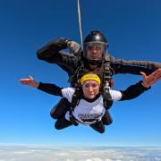 Strictly Come Dancing judge and Campaign Against Living Miserably (CALM) ambassador Shirley Ballas finished her Skyathlon by leaping 13,000ft from a plane above Peterborough.