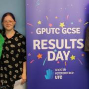 Year 11 students at Greater Peterborough UTC with their GCSE results.