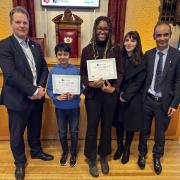 Youth MPs Pranav Aggarwal and Danielle Daboh with Matt Gladstone, Eva Woods and Cllr Mohammed Farooq.