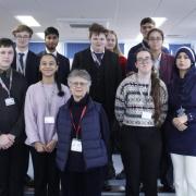 Linda Melvern with Jack Hunt School Sixth Form Students